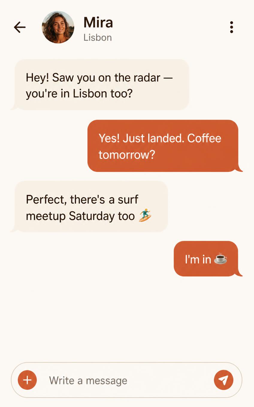 A direct message conversation between two nomads in Lisbon